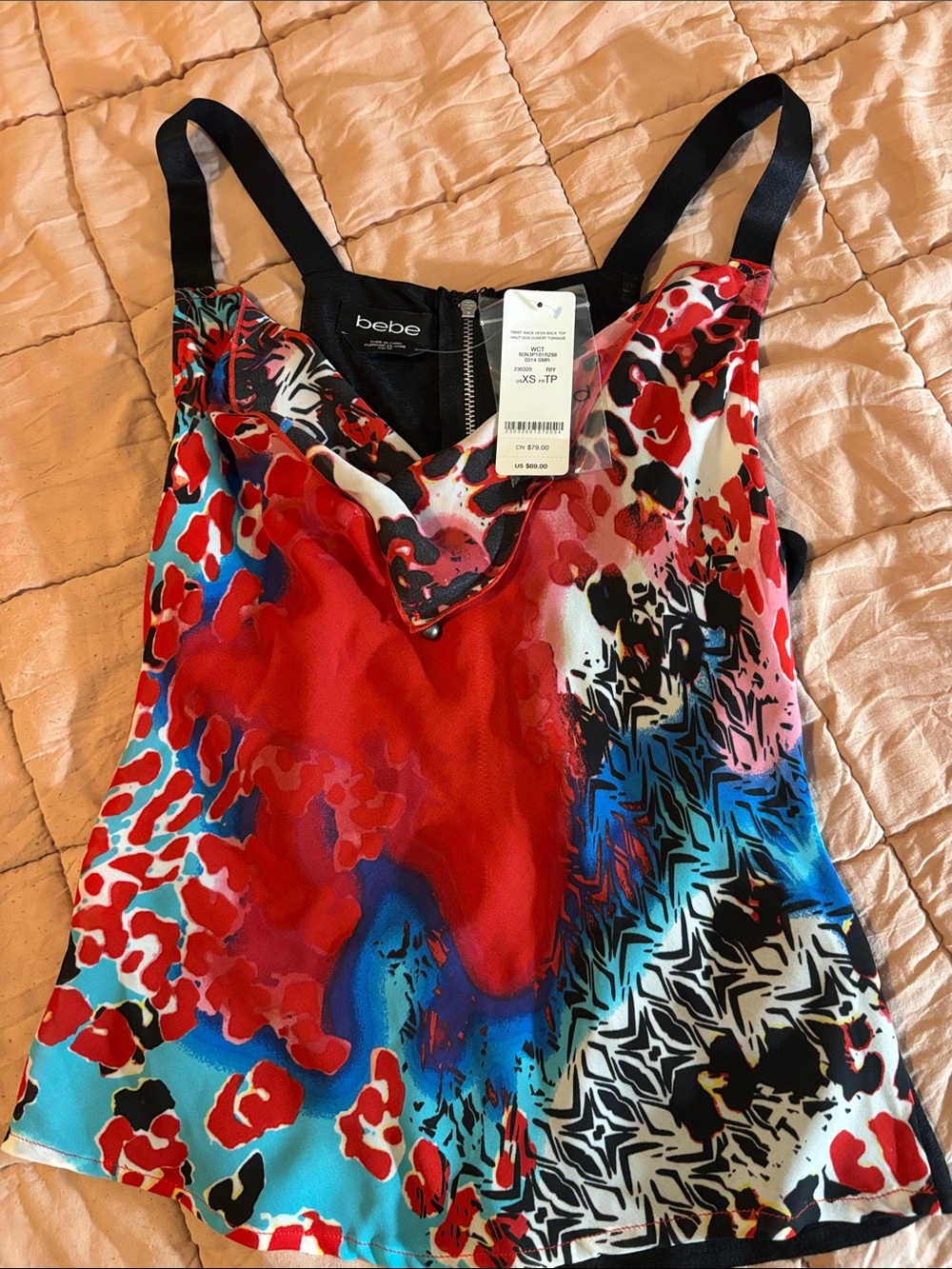 bebe Red Blue Multi-Print Satin Cami